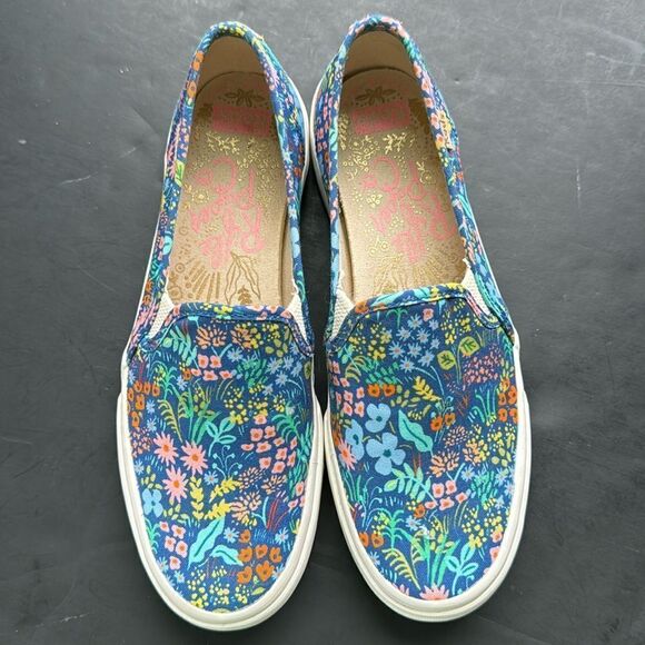 Keds Rifle Paper Co Size 6.5 Shoes Blue Colorful Floral Platform Slip On Sneaker - Picture 3 of 11
